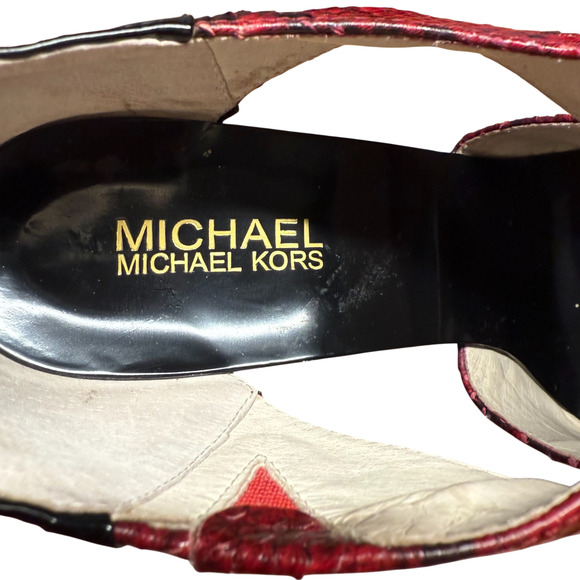 MICHAEL KORS Berkley Womens 9.5 Red Black Snakeskin Texture Heel Sandal Open Toe - Picture 12 of 13